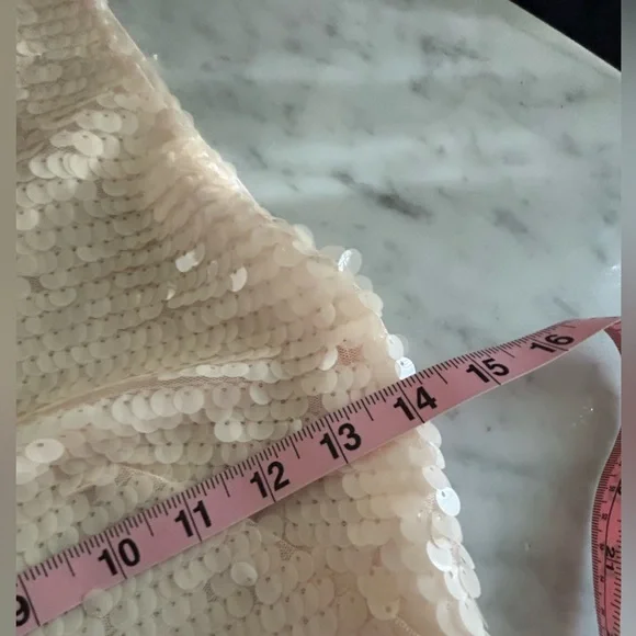 NWT Massimo Dutti Studio blush sequin dress with chiffon open back side slit  S - Picture 9 of 14